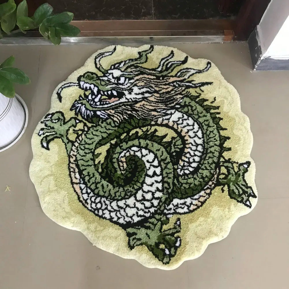 Getufteter Plüschteppich mit chinesischem Drachen in 3D-Optik für Wohnzimmer, Schlafzimmer und Bad – 90 × 110 cm, weich, saugfähig, rutschfest