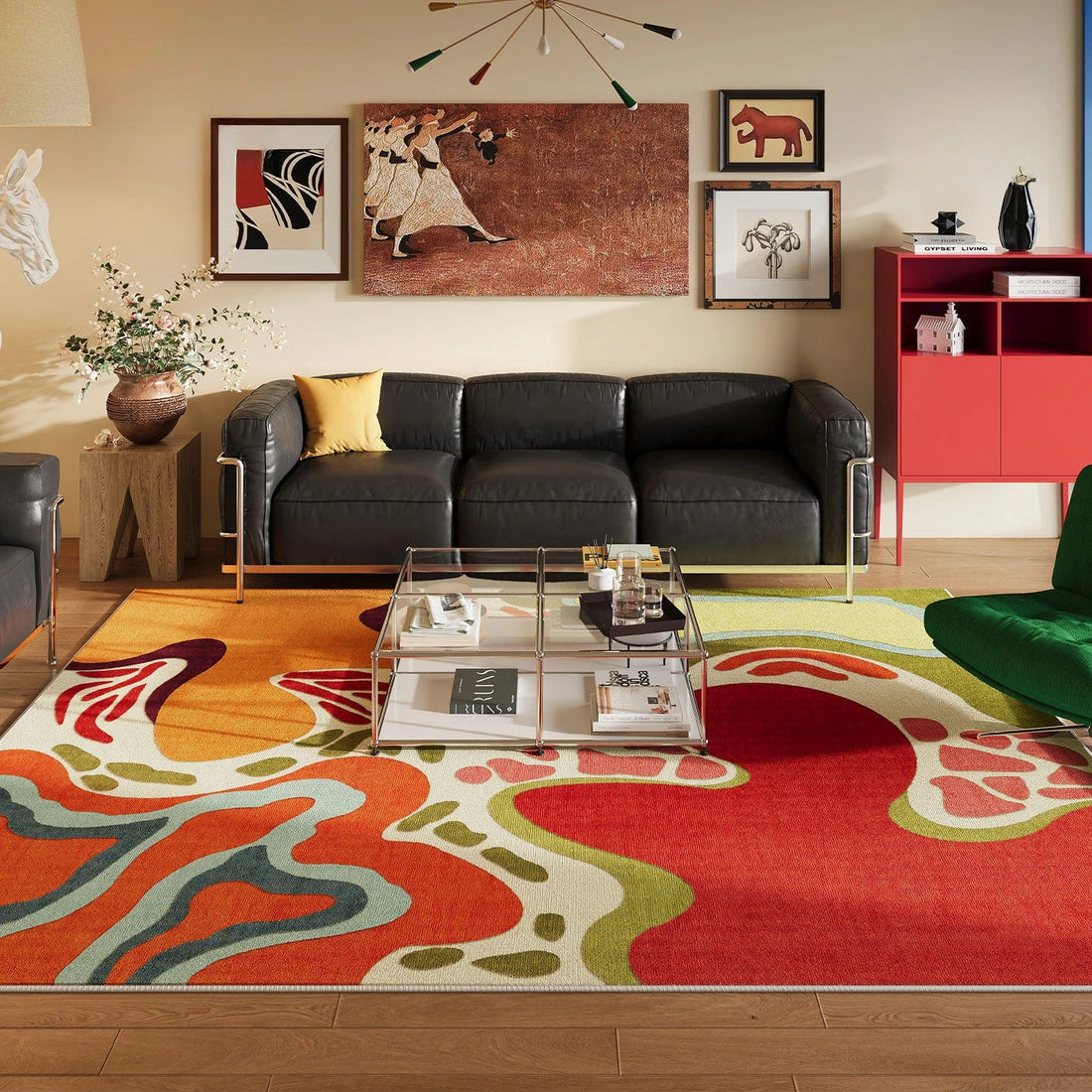 Teppich in Dopamin-Farben mit abstraktem Wellenmuster für Schlafzimmer, Wohnzimmer und Garderobe – 80 × 120 bis 200 × 300 cm, rutschfest, 12 Motive