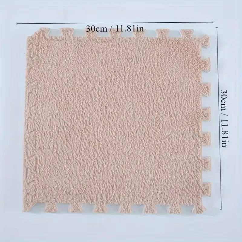 Plüsch-Puzzlematte in Zweifarb-Kombinationen für Wohnzimmer und Spielzimmer – 30 × 30 × 1 cm, BPA-frei, rutschfest, 4 bis 20 Platten, 9 Farben
