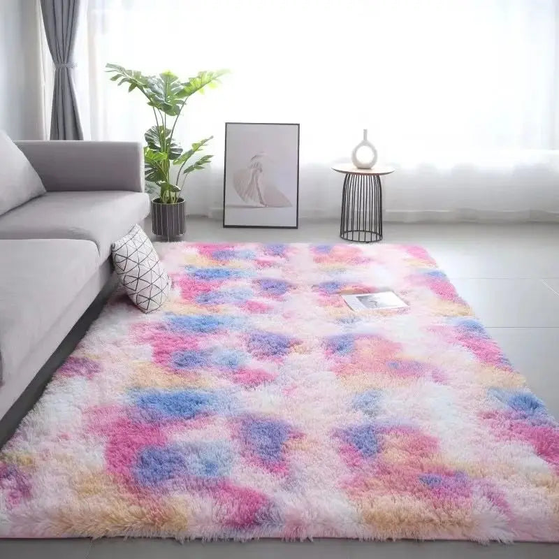 Flauschiger Teppich aus Seidenwolle mit Batikmuster für Kinderzimmer, Wohnzimmer und Schlafzimmer – 40 × 60 bis 160 × 230 cm, rutschfest, waschbar