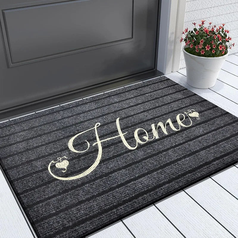 Türmatte mit Home-Schriftzug und Streifenmuster für Eingang, Haustür und Badezimmer-Eingang – 40 × 60 oder 50 × 80 cm, TPR-Rücken, 5 Varianten