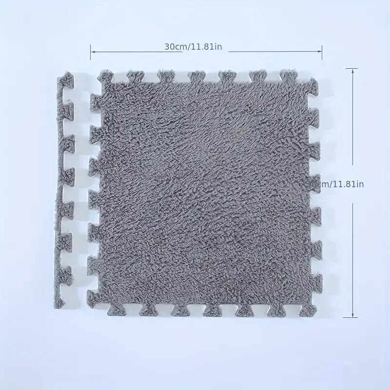 Flauschige Plüsch-Puzzlematten aus Schaumstoff für Wohnzimmer, Schlafzimmer und Spielbereich – quadratisch, 4 oder 12 Stück, stapelbar, 17 Farben