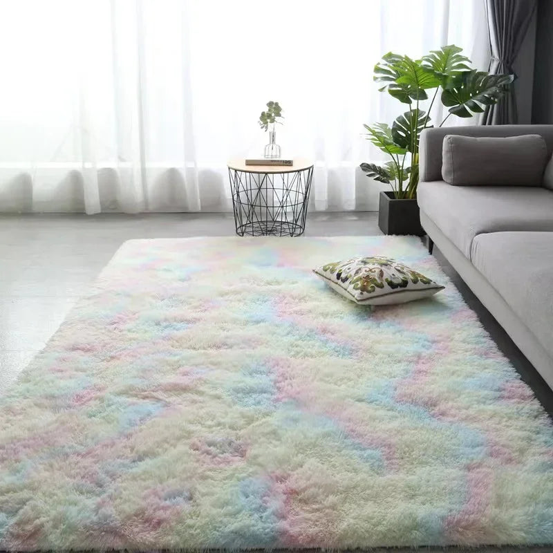 Hochflor-Teppich aus Seidenwolle für Schlafzimmer, Kinderzimmer und Wohnzimmer – 40 × 60 bis 120 × 160 cm, Batik-Optik, rutschfest, 6 Motive