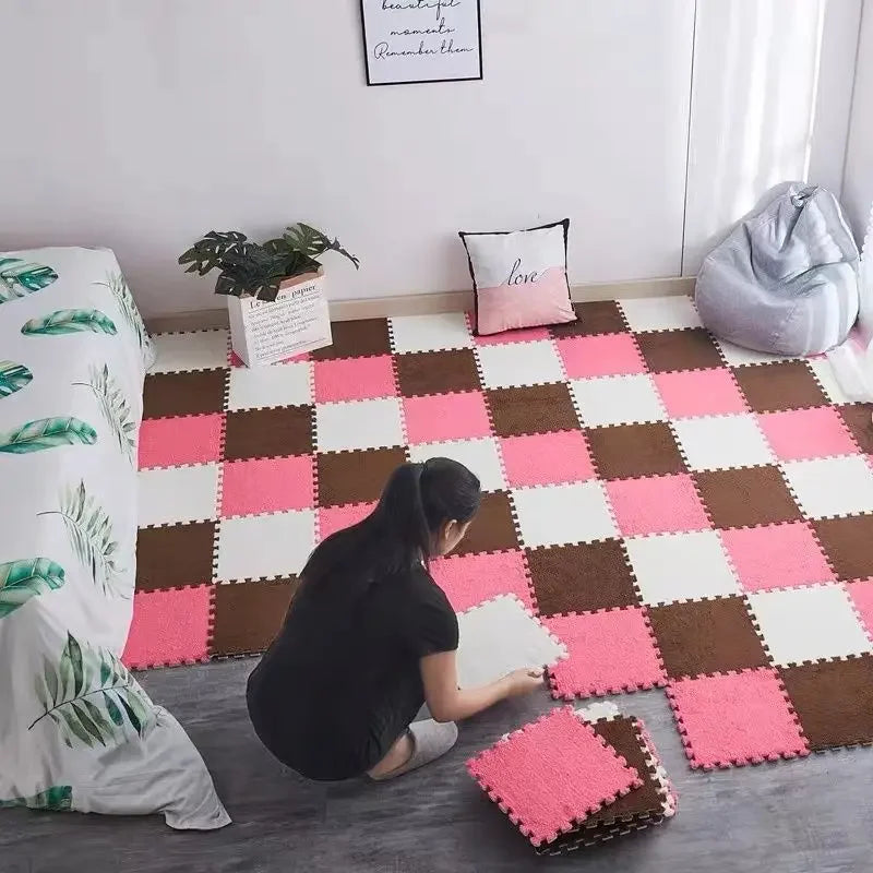 Plüsch-Puzzlematten im 10er-Set mit EVA-Schaum für Schlafzimmer und Fensterplatz – je 30 × 30 × 1 cm, ineinandergreifend, zuschneidbar, 11 Farben