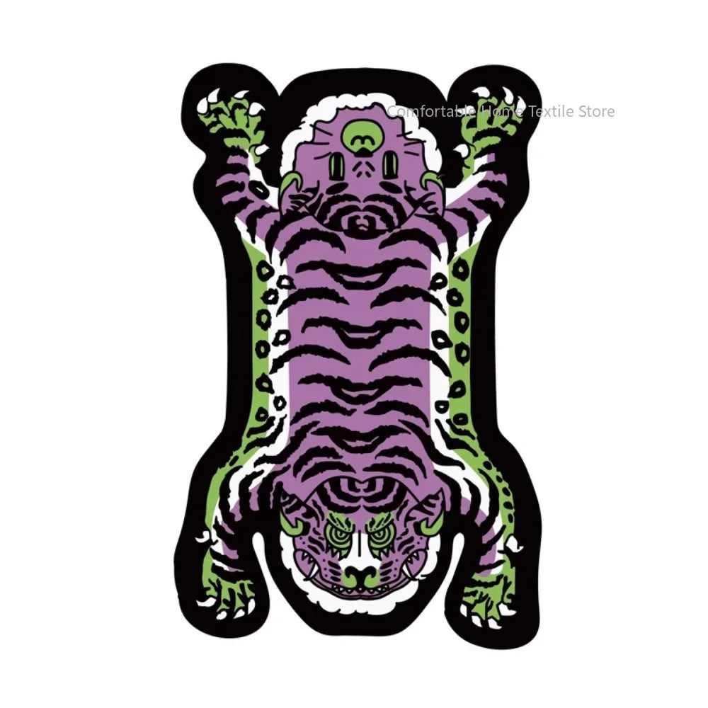 Teppich in Tigerform im Cartoon-Stil für Wohnzimmer, Schlafzimmer und Babyzimmer – 60 × 90 bis 200 × 400 cm, Flanell, rutschfest, waschbar, 14 Motive