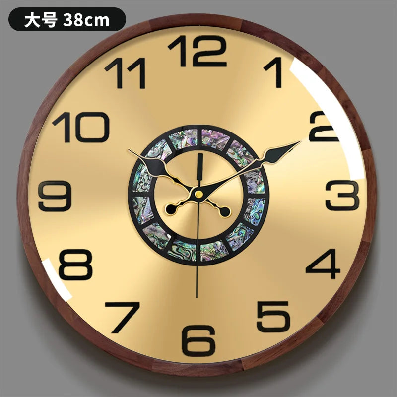 Runde Wanduhr aus Massivholz und Muschel im modernen Stil für das Wohnzimmer – 32,5 bis 40 cm, Glas, Zeigeranzeige, batteriebetrieben, 7 Ausführungen