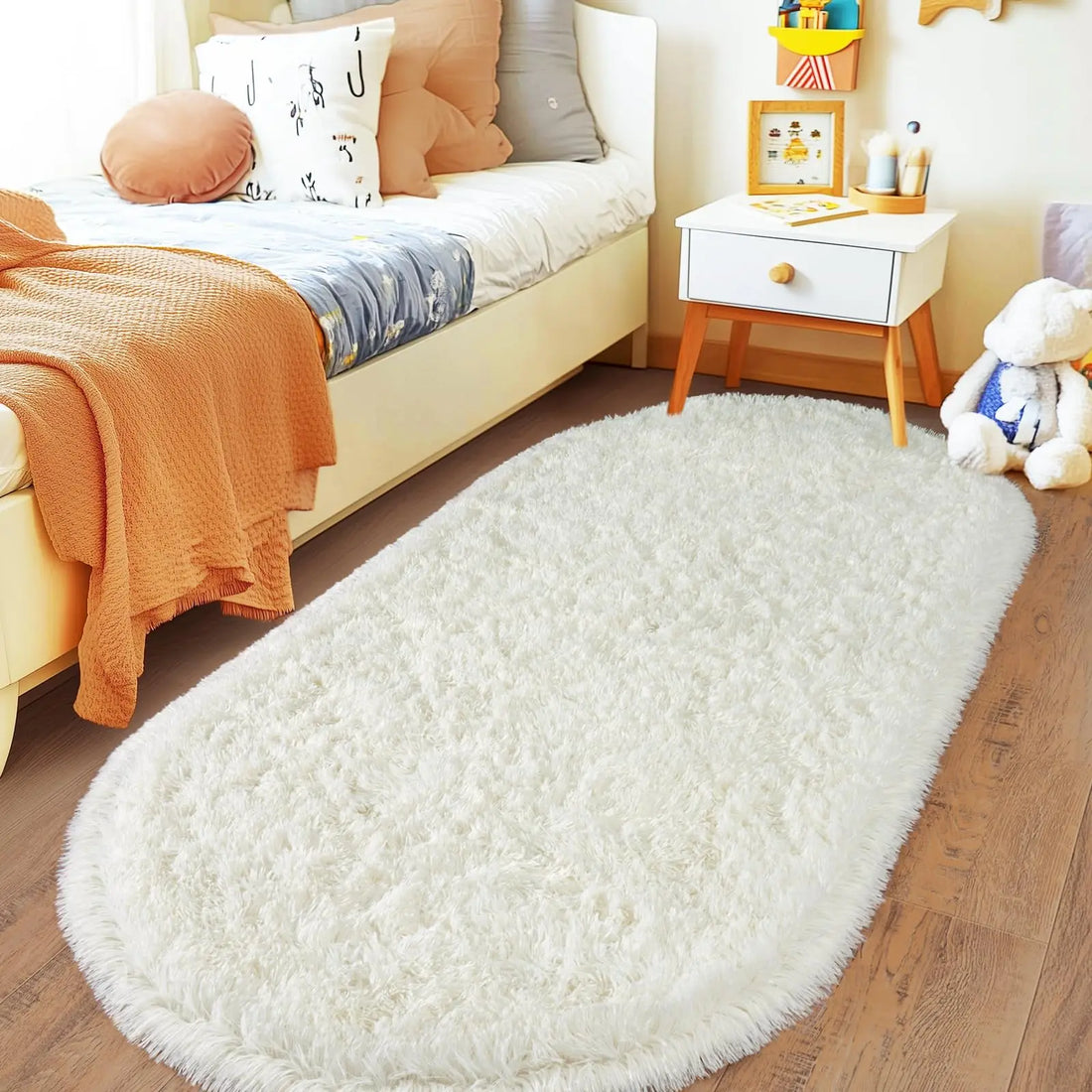 Ovaler Plüschteppich in Batik-Optik für Schlafzimmer, Kinderzimmer und Wohnzimmer – 40 × 60 bis 160 × 230 cm, ca. 4 cm Flor, rutschfest, 10 Farben