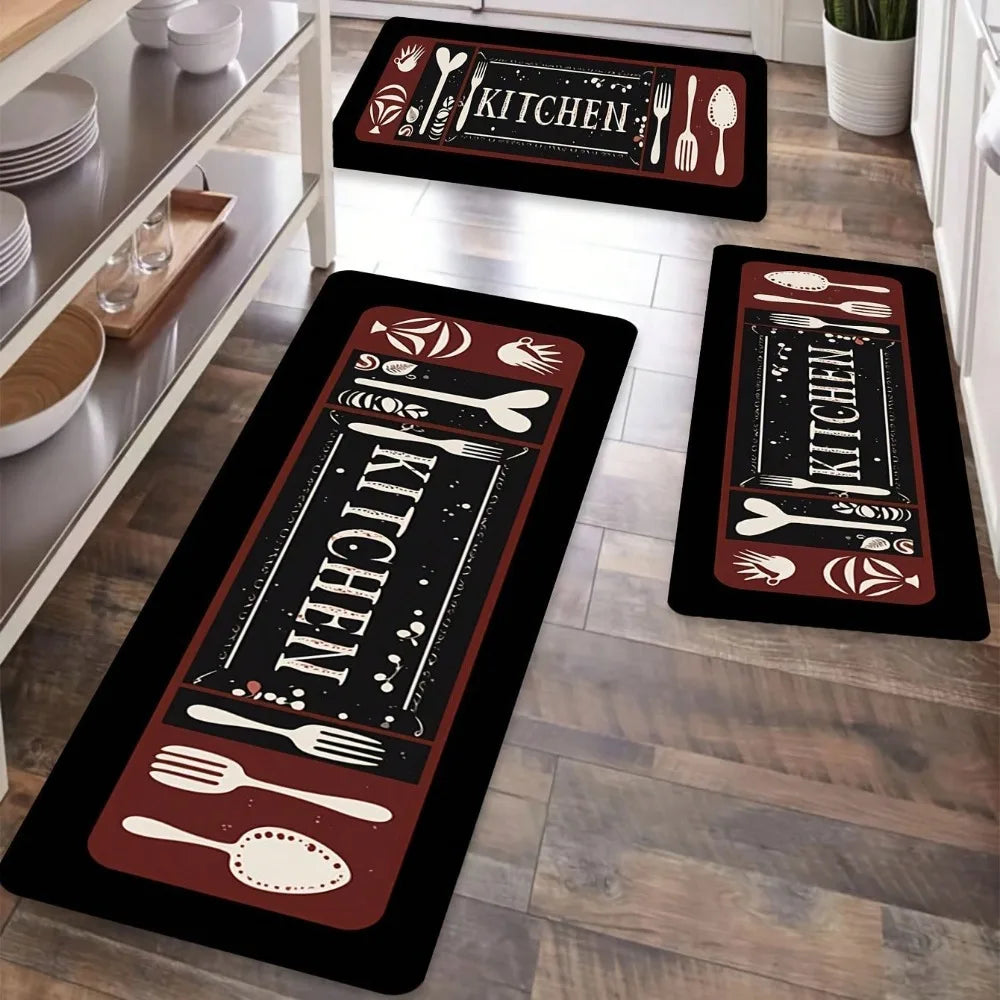 Küchenläufer mit Besteck- und Gewürzmotiv und Schriftzug „Bon Appetit“ für Küche und Esszimmer – 40 × 60 bis 50 × 150 cm, rutschfest, 4 Motive