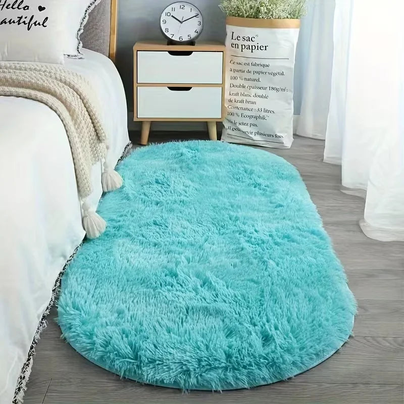 Ovaler Kunstfell-Teppich als Bettvorleger für Schlafzimmer, Wohnbereich und Hotelzimmer – 40 × 120 oder 60 × 160 cm, weich, rutschfest, 3 Ausführungen