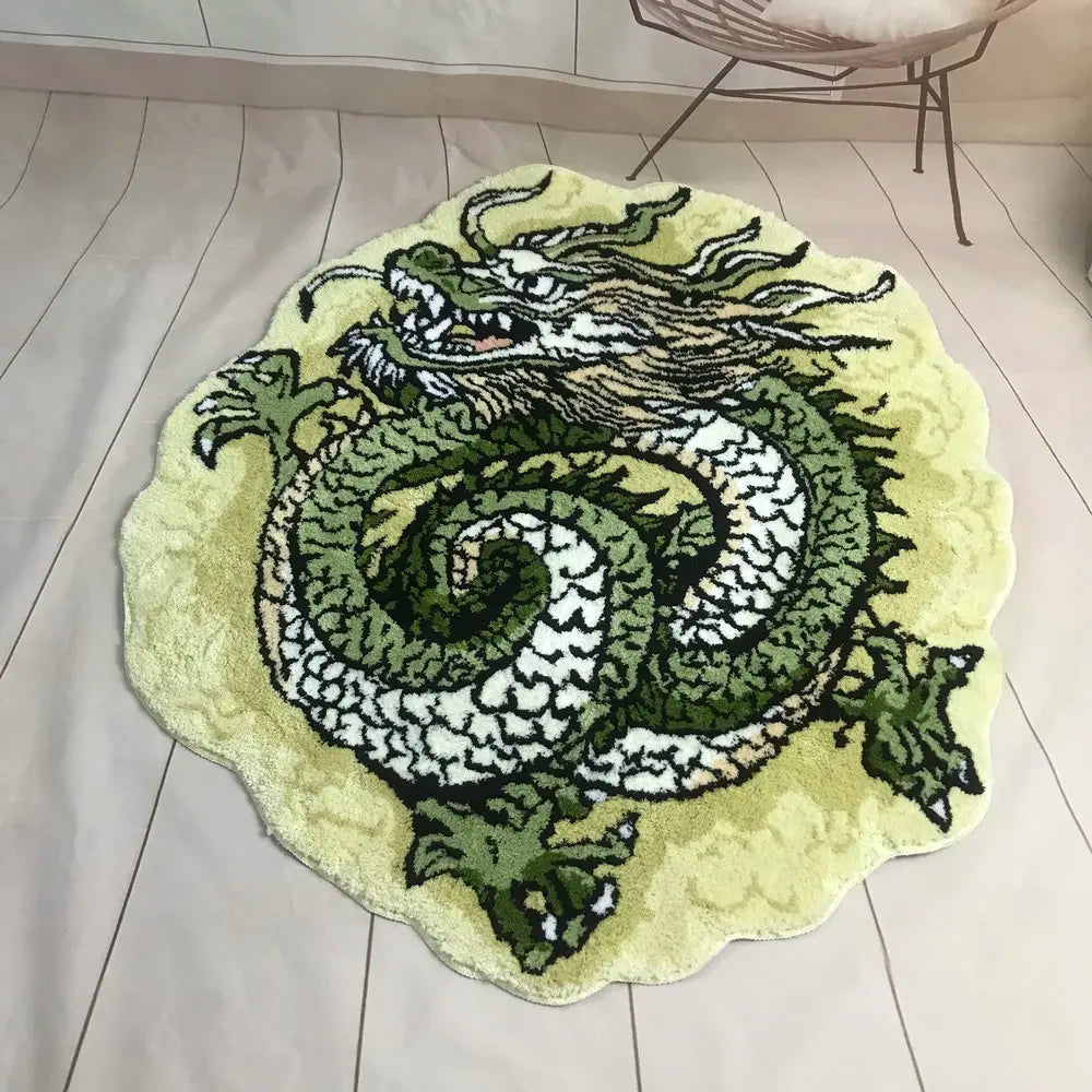 Getufteter Plüschteppich mit chinesischem Drachen in 3D-Optik für Wohnzimmer, Schlafzimmer und Bad – 90 × 110 cm, weich, saugfähig, rutschfest