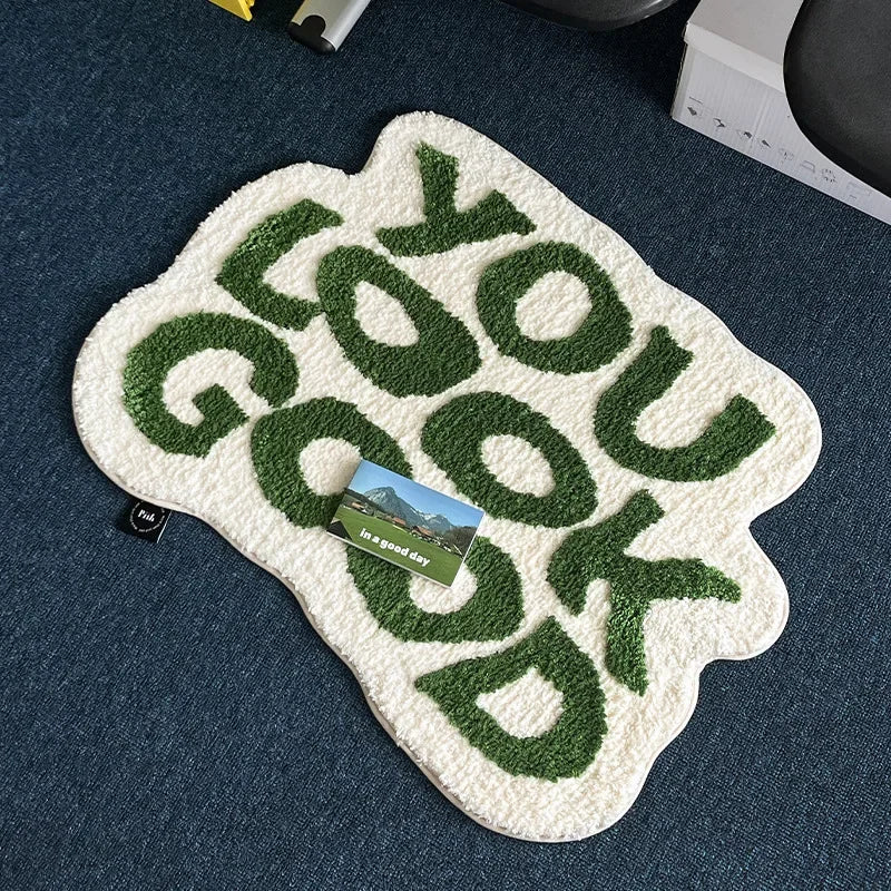 Unregelmäßig geformter Teppich mit Buchstaben-Motiv aus Kaschmirimitat für Schlafzimmer und Eingang – 40 × 60 oder 50 × 80 cm, weich, rutschfest
