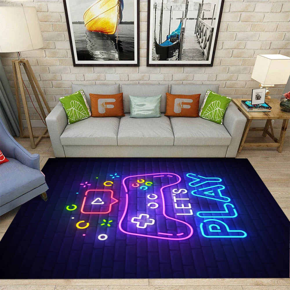 Gaming-Teppich mit Controller-Motiv fürs Jungenzimmer, Gaming-Zimmer und Schlafzimmer – 40 × 60 bis 120 × 160 cm, Flanell, rutschfest, 6 Motive