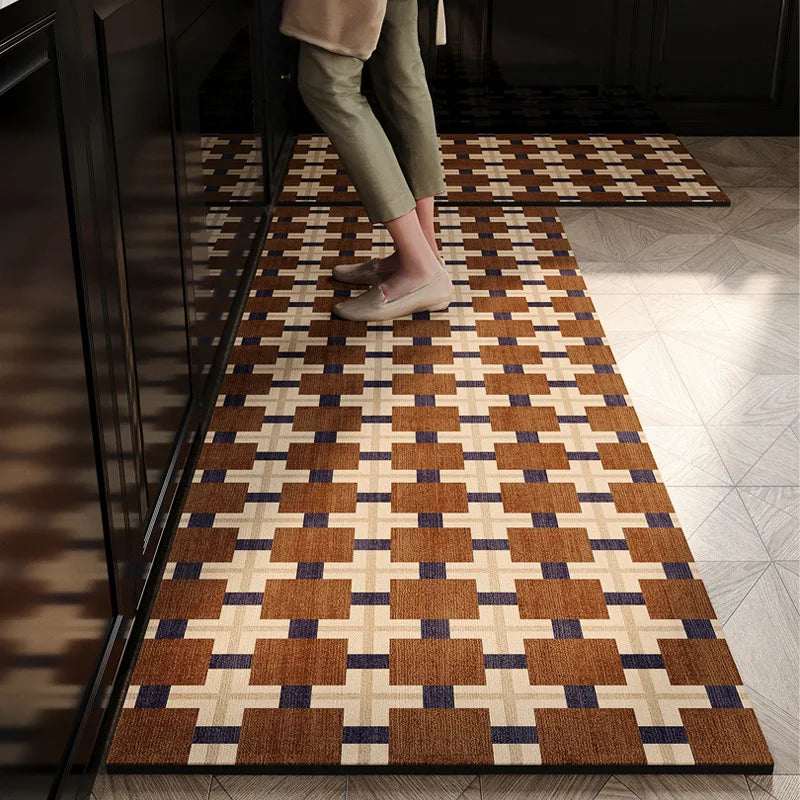 Küchenläufer mit geometrischem Muster im modernen Stil für Küche und Wohnzimmer – 40 × 60 bis 50 × 150 cm, Flanell, rutschfest, 7 Motive
