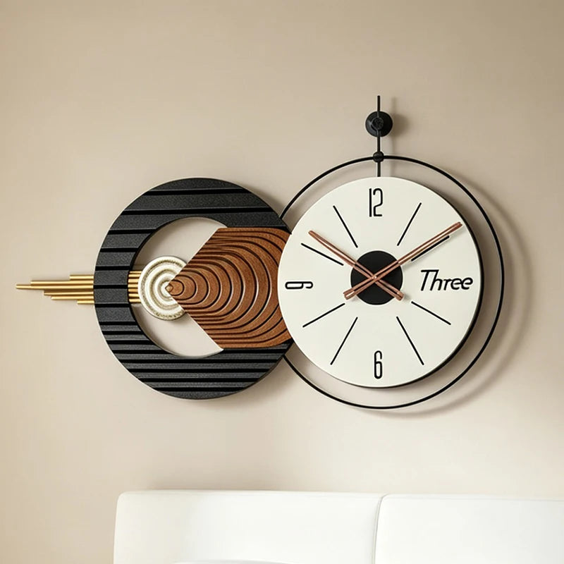 Minimalistische Wanduhr mit Holz-Zifferblatt für Wohnzimmer, Schlafzimmer und Büro – 88 × 51,5 cm, groß, geräuschloses Quarzwerk, modern