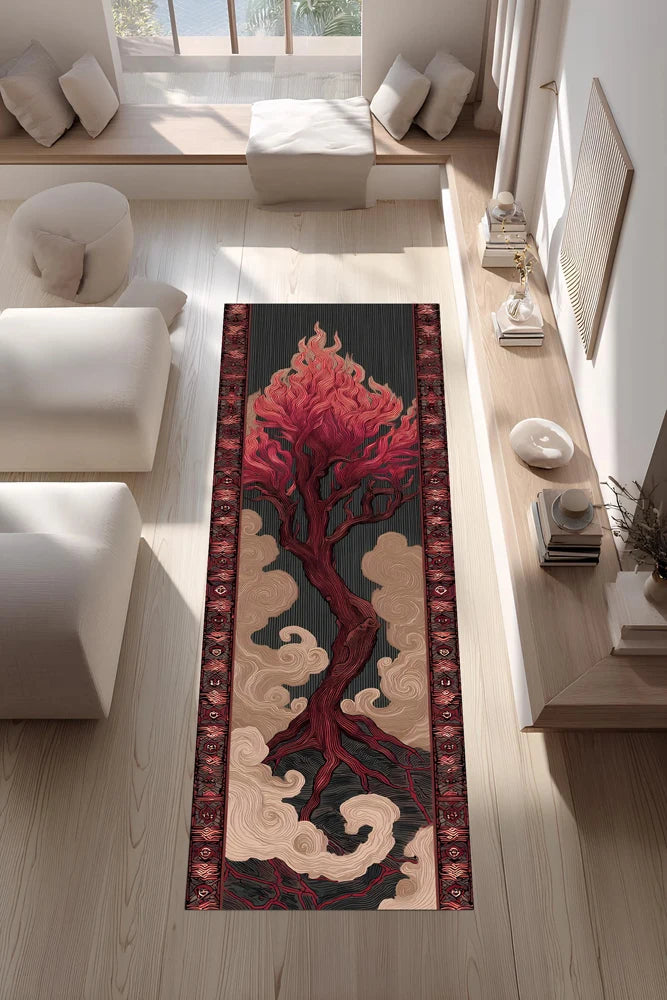 Läufer mit japanischem Blütenbaum im Vintage-Blumenstil für Wohnzimmer, Schlafzimmer und Flur – 40 × 60 bis 50 × 150 cm, Flanell, rutschfest, 4 Motive
