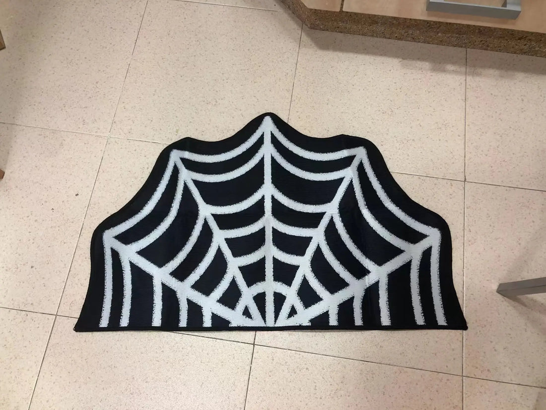 Halloween-Teppich in Fledermaus- und Spinnennetzform für Bad und Eingang – 40 × 60 bis 60 × 90 cm, Gothic-Stil, rutschfest, waschbar, 9 Motive