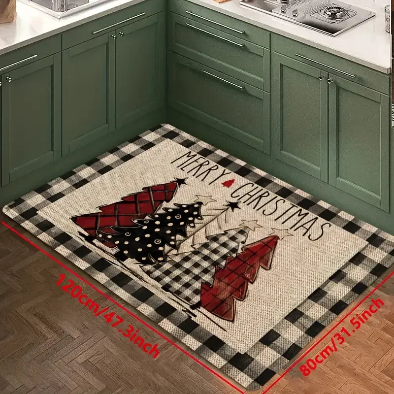 Fußmatte mit Weihnachtsbaum-Motiv aus Flanell für Eingang, Küche und Bad – 40 × 60 bis 80 × 120 cm, rutschfest, saugfähig, auch als 2er-Set