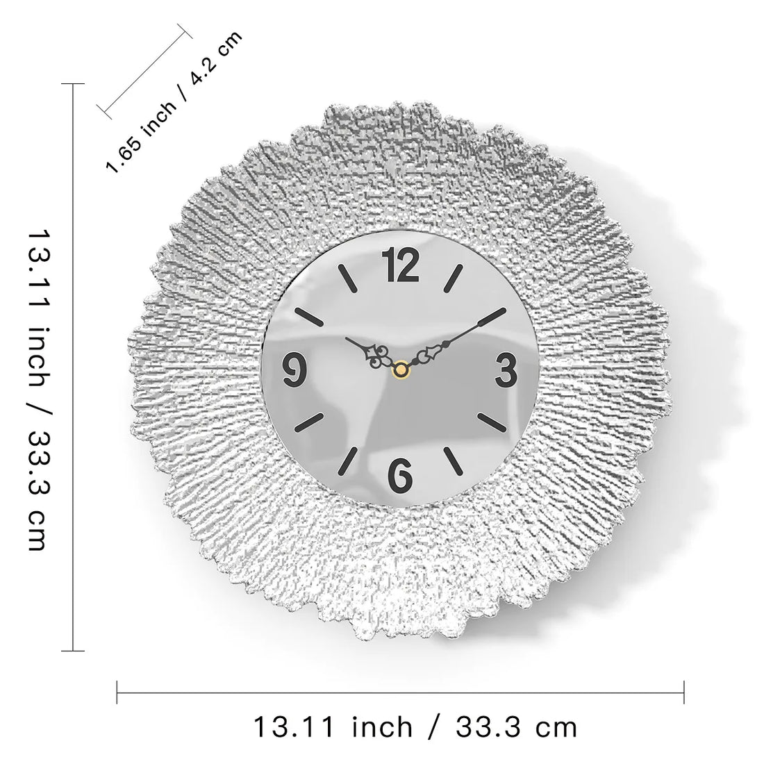 Lautlose Wanduhr mit strukturiertem Zierrahmen in Silber oder Gold für Wohnzimmer, Schlafzimmer und Küche – Ø 33 cm, rund, Quarz-Sweep-Uhrwerk