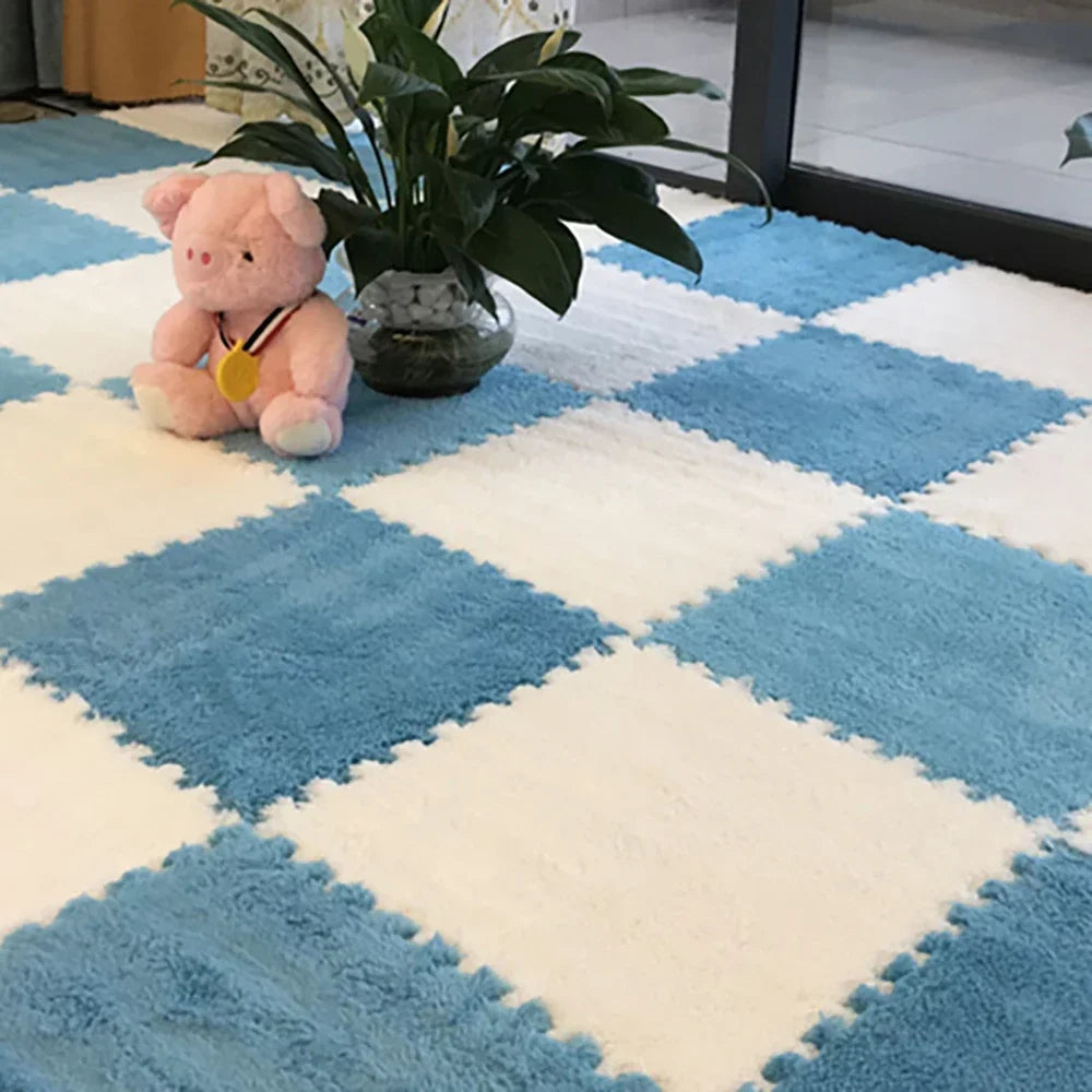 Zweifarbige Plüsch-Puzzlematte als Krabbelmatte für Babys in Kinderzimmer und Wohnzimmer – 30 × 30 × 1 cm, EVA-Schaum, 10 oder 20 Stück, 25 Varianten