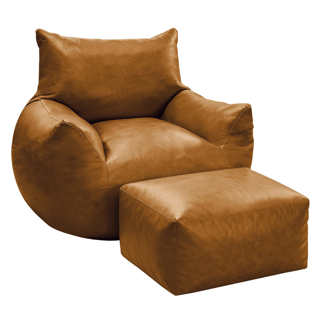 Großer Sitzsack mit Fußhocker aus Kunstleder für Wohnzimmer und Schlafzimmer – Memory-Schaum-Füllung, ergonomisch, ohne Montage, Braun