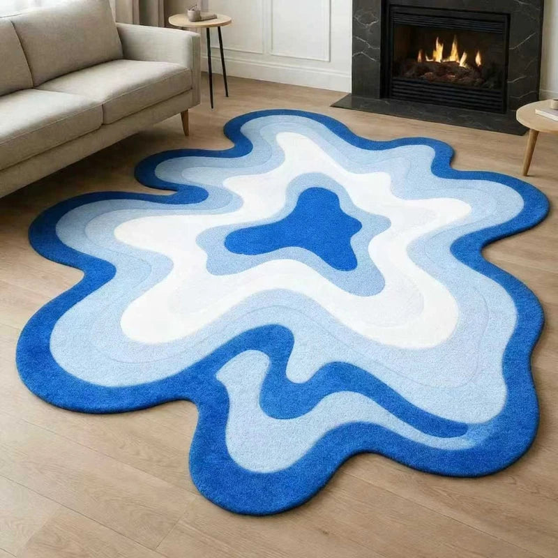 Bunter Teppich in Dopamin-Farben mit abstraktem Wellenmotiv für Schlafzimmer und Wohnzimmer – 80 × 80 bis 300 × 300 cm, unregelmäßige Form, 11 Motive