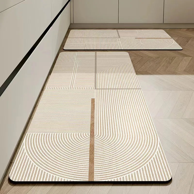 Kieselgur-Küchenmatte mit geometrischem Muster für Küche, Bad und Schlafzimmer – 40 × 60 bis 60 × 160 cm, abwischbar, saugfähig, rutschfest, 13 Motive