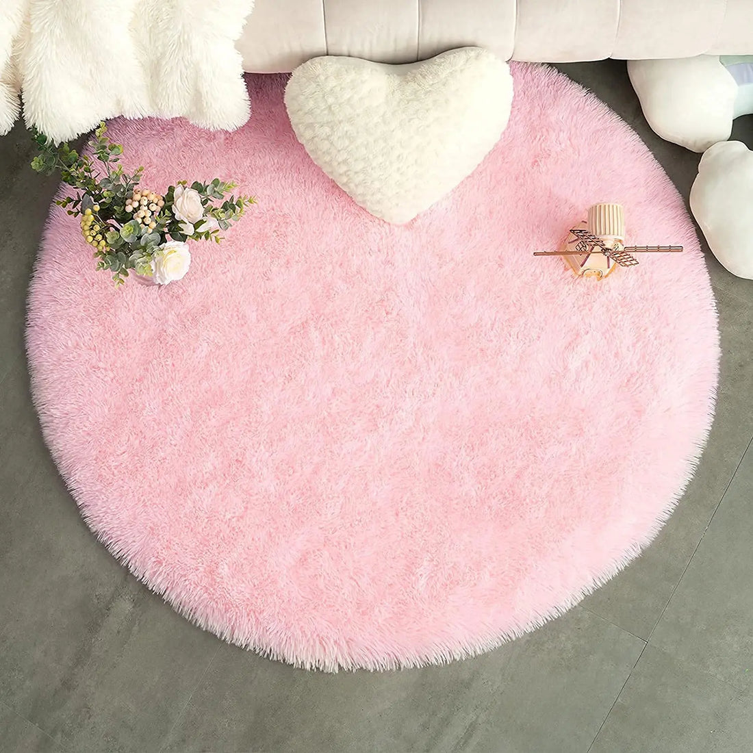 Runder Hochflorteppich in Regenbogenfarben für Kinderzimmer und Schlafzimmer – Ø 60 bis 160 cm, flauschig, Memory-Schaum, rutschfest