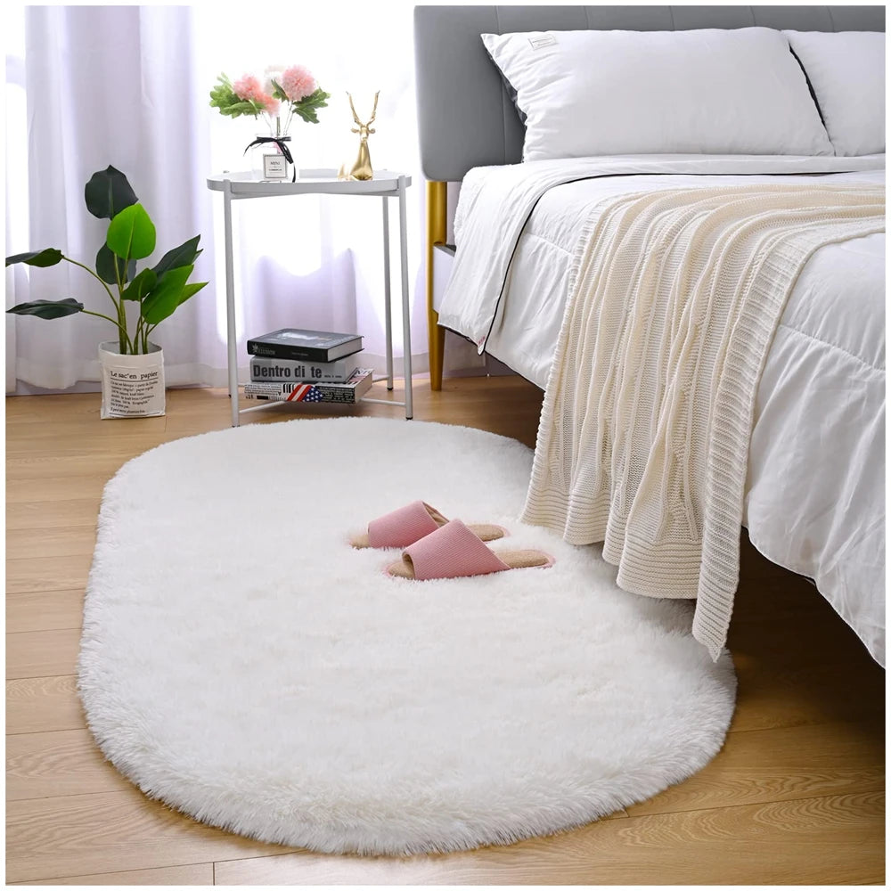 Ovaler Plüschteppich mit flauschigem Flor für Wohnzimmer, Kinderzimmer und Balkon – 40 × 60 bis 180 × 200 cm, ca. 3 cm Florhöhe, 10 Farben