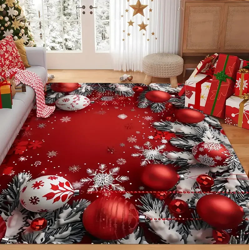 Weihnachtsteppich mit Lebkuchenhaus-Motiv für Wohnzimmer und Schlafzimmer – 40 × 60 bis 120 × 160 cm, rechteckig, Flanell, rutschfest, 4 Motive