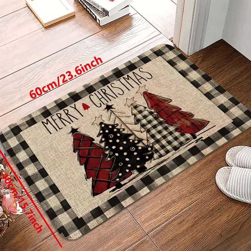 Fußmatte mit Weihnachtsbaum-Motiv aus Flanell für Eingang, Küche und Bad – 40 × 60 bis 80 × 120 cm, rutschfest, saugfähig, auch als 2er-Set