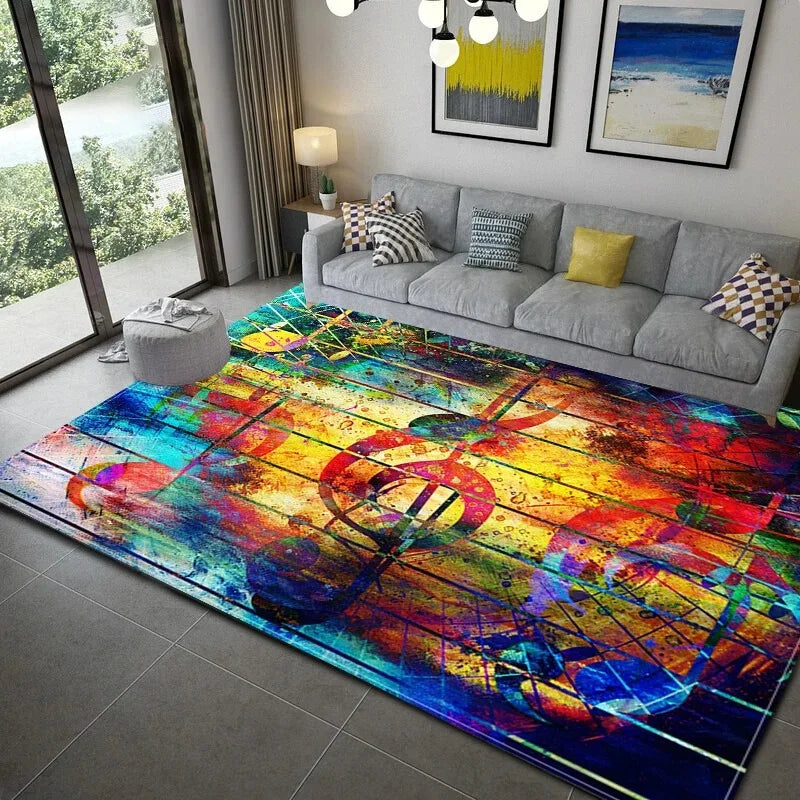 Teppich mit Musik-Motiv aus Klavier und Noten für Wohnzimmer, Schlafzimmer und Flur – 40 × 60 bis 120 × 160 cm, rechteckig, rutschfest, 21 Motive