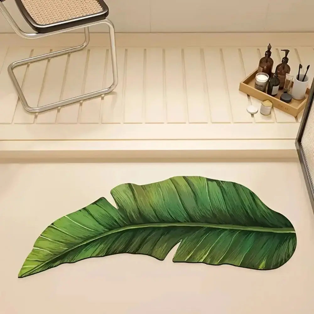 Dünne Badematte in Form eines tropischen Blatts für Bad und Dusche – 30 × 70 bis 40 × 80 cm, schnell trocknend, saugfähig, Gummirückseite, 3 Motive