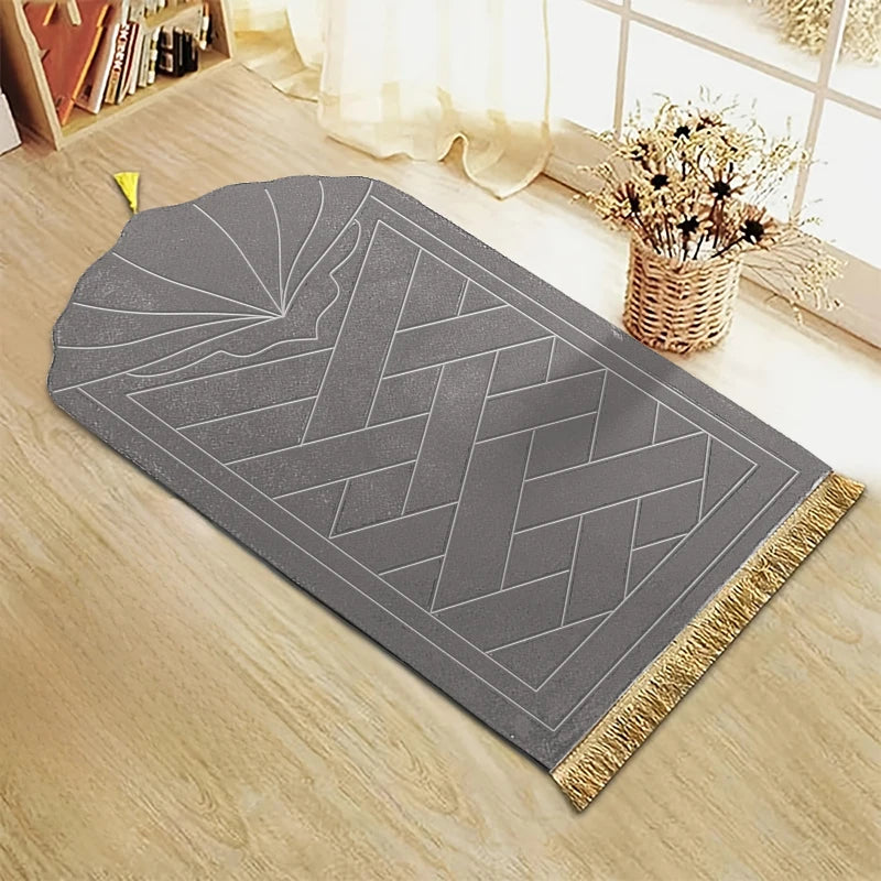 Gepolsterter Gebetsteppich mit Quasten und Prägemuster für das Gebet an verschiedenen Orten – 65 × 110 cm, dicke Schwammeinlage, weich, 7 Farben
