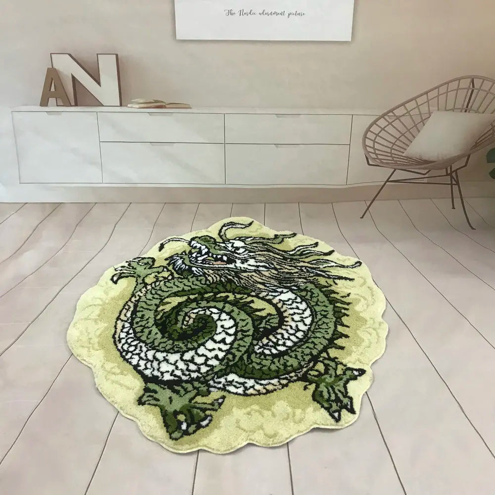 Getufteter Plüschteppich mit chinesischem Drachen in 3D-Optik für Wohnzimmer, Schlafzimmer und Bad – 90 × 110 cm, weich, saugfähig, rutschfest