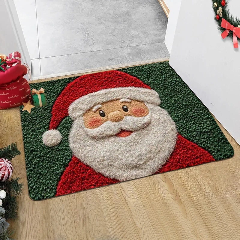 Weihnachtliche Fußmatte mit Weihnachtsmann- und Festmotiven für Haustür und Eingang – 40 × 60 cm, beflockt, rutschfest, farbbeständig, 6 Motive