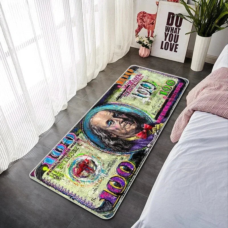 Läufer mit Banknoten-Motiv für Schlafzimmer, Flur und Büro – 40 × 60 bis 50 × 160 cm, weich, rutschfest, geräuschdämpfend, 16 Motive