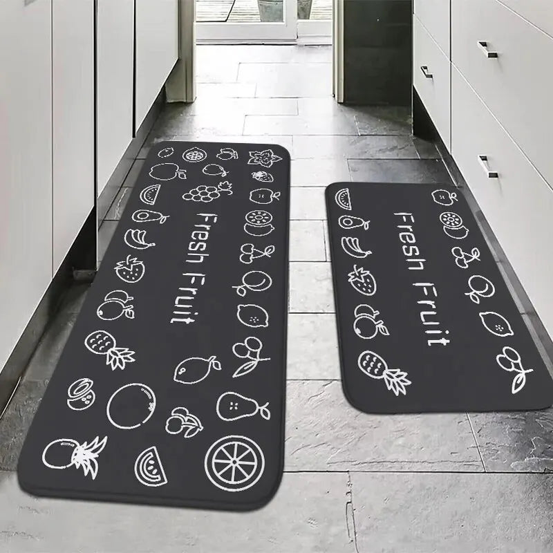 Saugfähige Schwamm-Bodenmatte mit Druckmotiv für Küche und Badezimmer – 40 × 60 bis 40 × 120 cm, auch im Set, maschinenwaschbar, 4 Motive