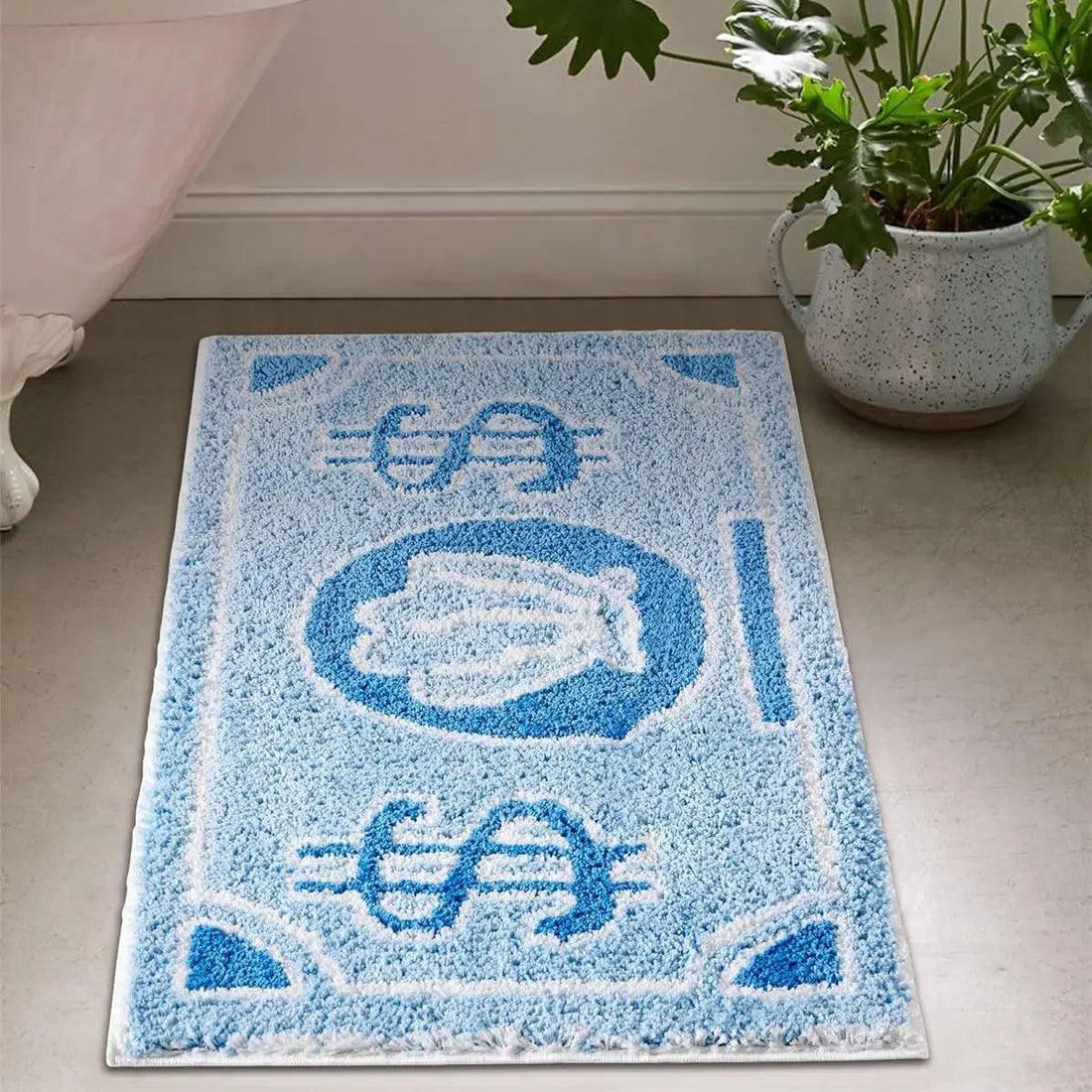 Bedruckter Teppich mit Cartoon-Geldschein-Motiv für Eingang und Schlafzimmer – 40 × 60 bis 60 × 90 cm, wasserabweisend, antistatisch, 4 Motive