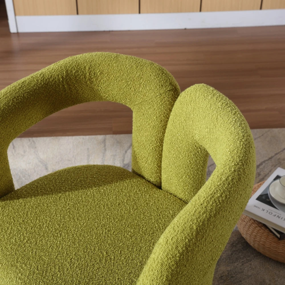Drehbarer Bouclé-Sessel mit runder Form und breiten Armlehnen für Wohnzimmer und Schlafzimmer – 360° drehbar, 67 × 55 × 74 cm, 4 Farben