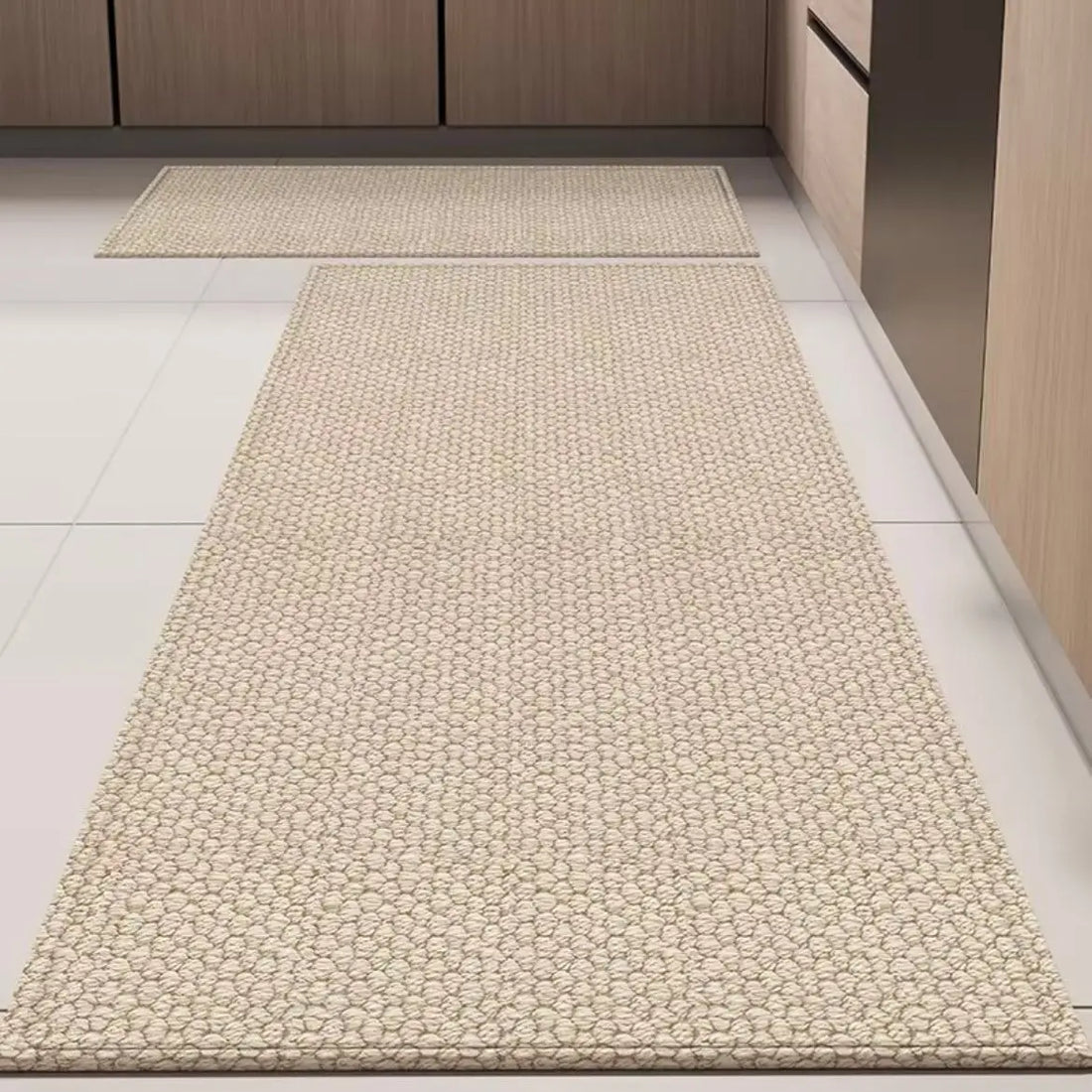 Küchenmatte mit Ringstruktur in Sisal-Optik für Küche, Bad und Eingang – 40 × 60 bis 100 × 150 cm, wasserdicht, ölabweisend, Latexrücken, 3 Farben