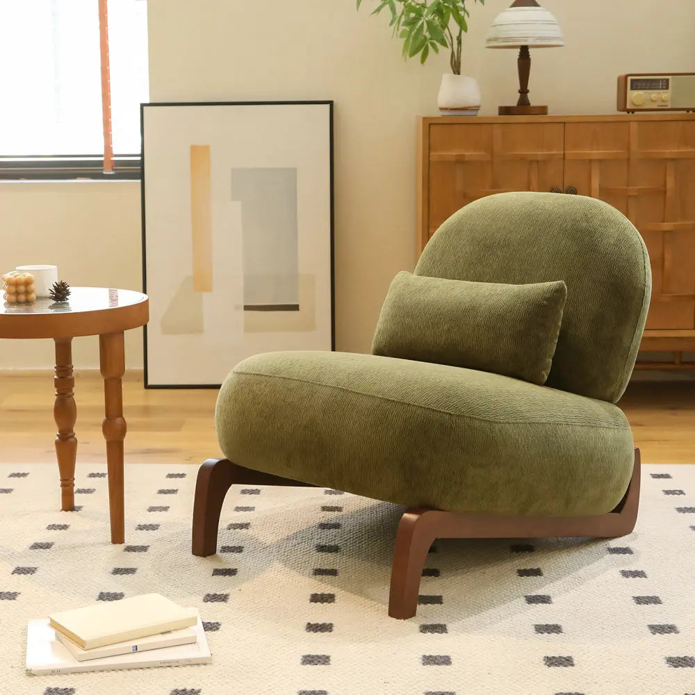 Gepolsterter Akzentstuhl mit Stoffbezug und Massivholzbeinen für Wohnzimmer und Schlafzimmer – ohne Armlehnen, modern, Weiß oder Grün