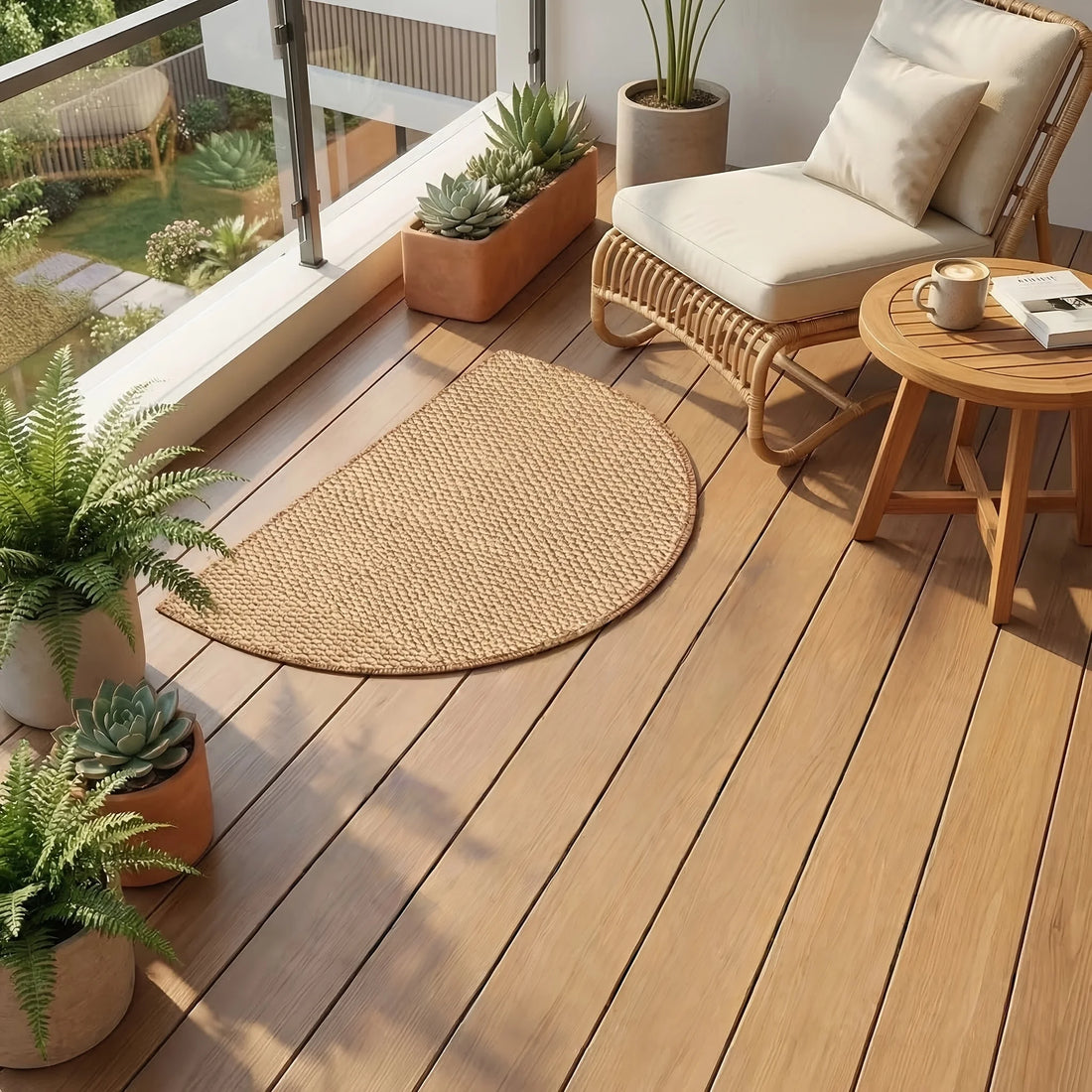 Halbrunde Fußmatte in Jute-Optik für Haustür, Eingang und Bad – 40 × 60 bis 80 × 120 cm, 6–7 mm flach, rutschfeste TPR-Rückseite, waschbar, Braun