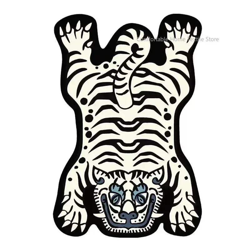 Teppich in Tigerform im Cartoon-Stil für Wohnzimmer, Schlafzimmer und Babyzimmer – 60 × 90 bis 200 × 400 cm, Flanell, rutschfest, waschbar, 14 Motive