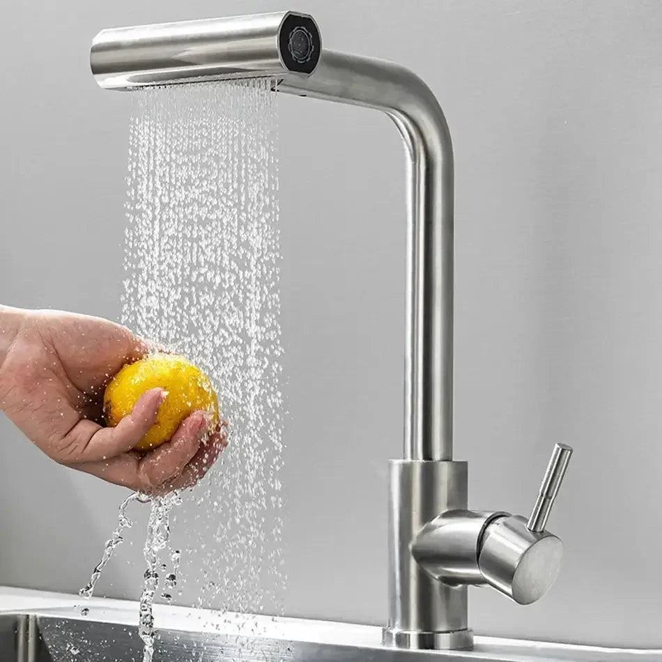 Ausziehbare Küchenarmatur aus Edelstahl 304 mit Schwenk-Sprühkopf für die Spüle – 360° drehbar, Wasserfall- und Brausestrahl, Einhebelmischer, Gold