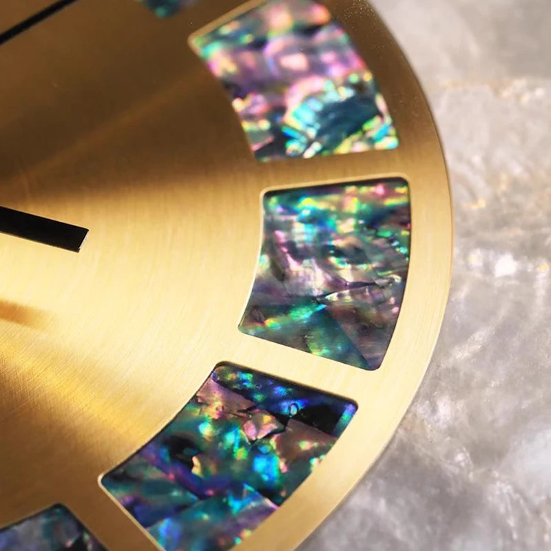Runde Wanduhr aus Massivholz und Muschel im modernen Stil für das Wohnzimmer – 32,5 bis 40 cm, Glas, Zeigeranzeige, batteriebetrieben, 7 Ausführungen