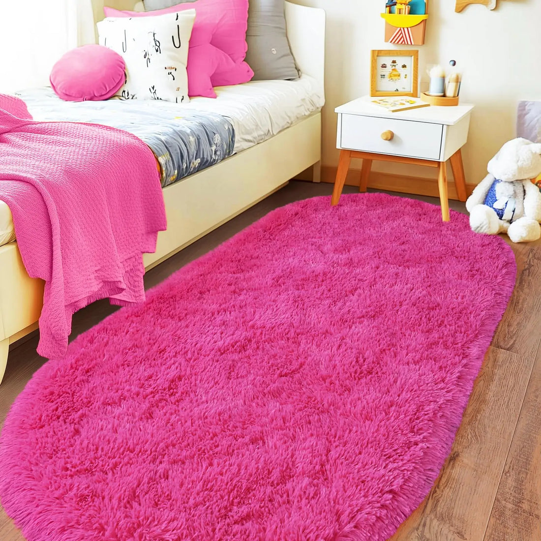 Ovaler Plüschteppich in Batik-Optik für Schlafzimmer, Kinderzimmer und Wohnzimmer – 40 × 60 bis 160 × 230 cm, ca. 4 cm Flor, rutschfest, 10 Farben