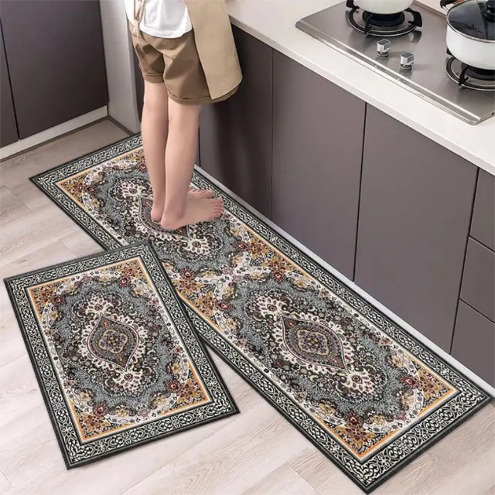 Küchenläufer aus Kristallsamt für Küche und Eingang – 40 × 60 bis 50 × 160 cm, saugfähig, ölbeständig, rutschfest, einzeln oder im 2er-Set, 8 Motive