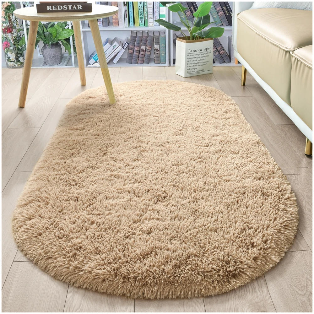 Ovaler Plüschteppich mit flauschigem Flor für Wohnzimmer, Kinderzimmer und Balkon – 40 × 60 bis 180 × 200 cm, ca. 3 cm Florhöhe, 10 Farben