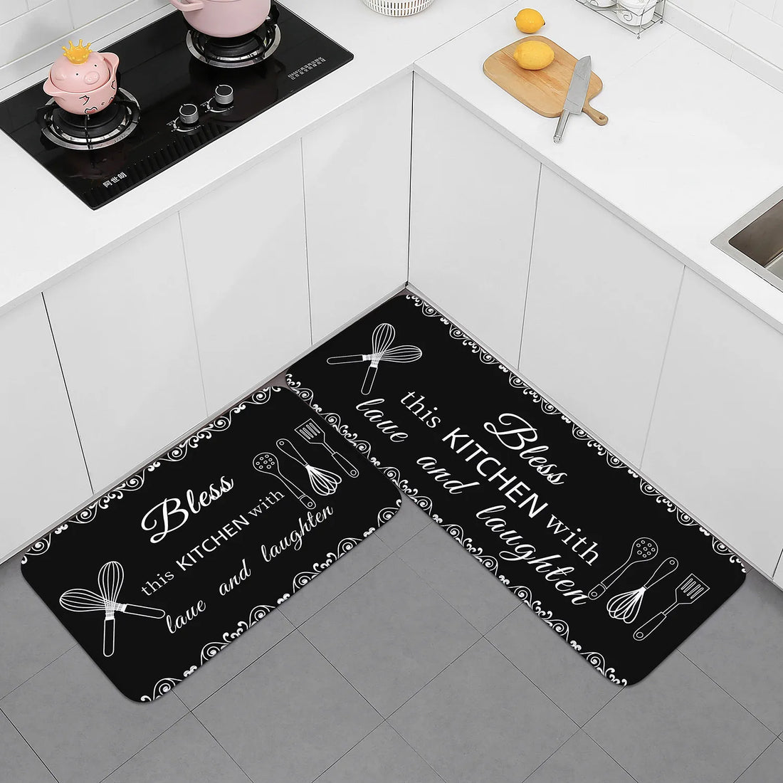 Saugfähige Schwamm-Bodenmatte mit Druckmotiv für Küche und Badezimmer – 40 × 60 bis 40 × 120 cm, auch im Set, maschinenwaschbar, 4 Motive