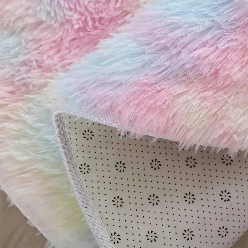 Runder Hochflorteppich in Regenbogenfarben für Kinderzimmer und Schlafzimmer – Ø 60 bis 160 cm, flauschig, Memory-Schaum, rutschfest